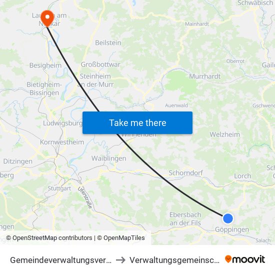 Gemeindeverwaltungsverband Östlicher Schurwald to Verwaltungsgemeinschaft Lauffen am Neckar map