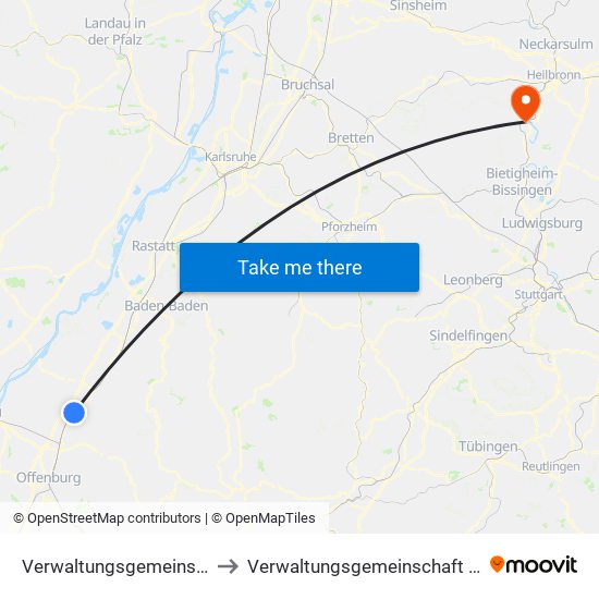 Verwaltungsgemeinschaft Oberkirch to Verwaltungsgemeinschaft Lauffen am Neckar map