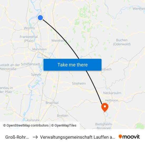 Groß-Rohrheim to Verwaltungsgemeinschaft Lauffen am Neckar map
