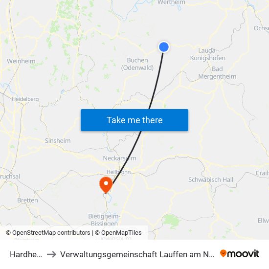 Hardheim to Verwaltungsgemeinschaft Lauffen am Neckar map
