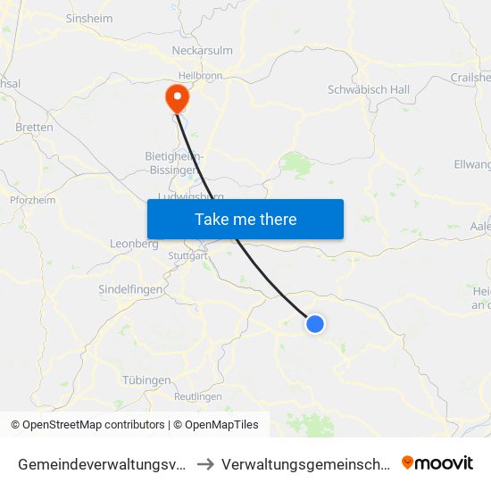 Gemeindeverwaltungsverband Raum Bad Boll to Verwaltungsgemeinschaft Lauffen am Neckar map