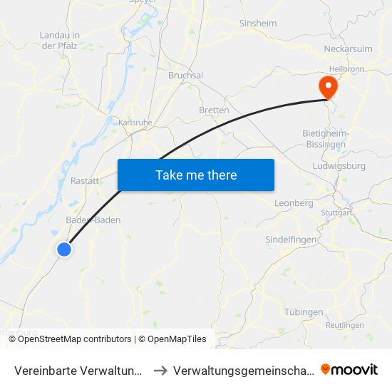 Vereinbarte Verwaltungsgemeinschaft Bühl to Verwaltungsgemeinschaft Lauffen am Neckar map
