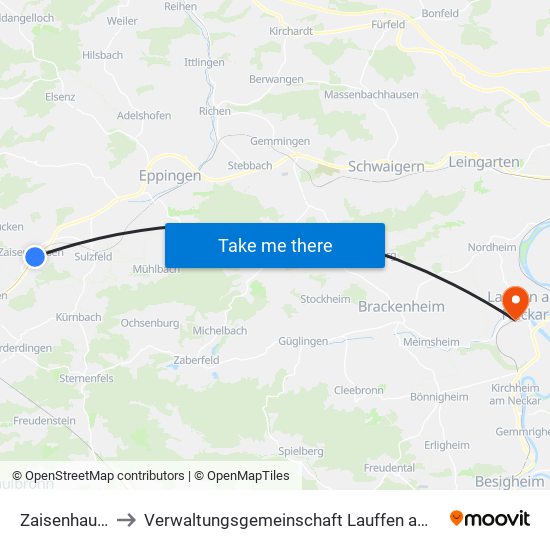 Zaisenhausen to Verwaltungsgemeinschaft Lauffen am Neckar map