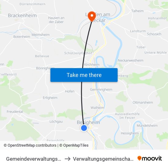 Gemeindeverwaltungsverband Besigheim to Verwaltungsgemeinschaft Lauffen am Neckar map