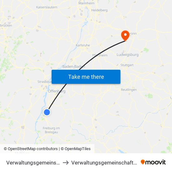 Verwaltungsgemeinschaft Ettenheim to Verwaltungsgemeinschaft Lauffen am Neckar map