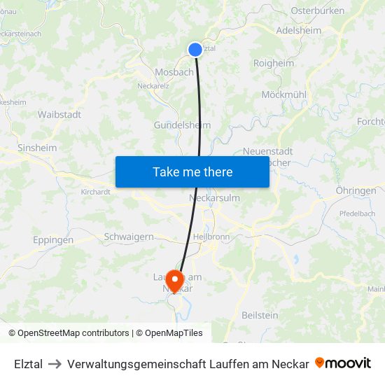 Elztal to Verwaltungsgemeinschaft Lauffen am Neckar map