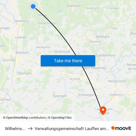 Wilhelmsfeld to Verwaltungsgemeinschaft Lauffen am Neckar map