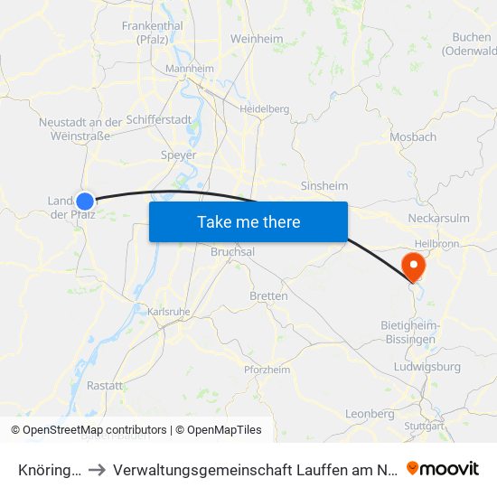 Knöringen to Verwaltungsgemeinschaft Lauffen am Neckar map