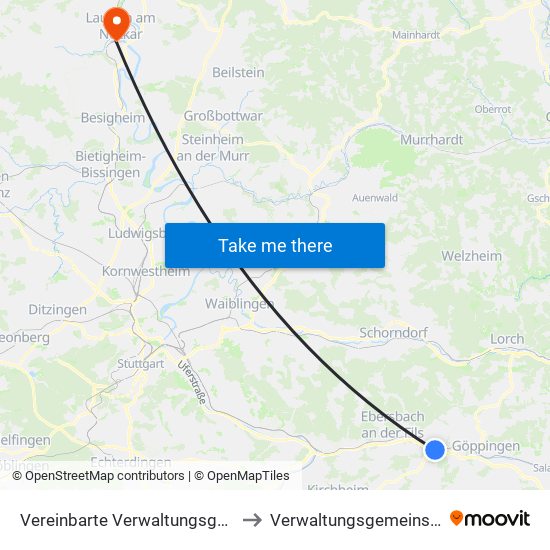Vereinbarte Verwaltungsgemeinschaft Der Stadt Uhingen to Verwaltungsgemeinschaft Lauffen am Neckar map