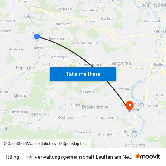 Ittlingen to Verwaltungsgemeinschaft Lauffen am Neckar map