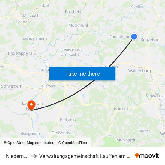 Niedernhall to Verwaltungsgemeinschaft Lauffen am Neckar map