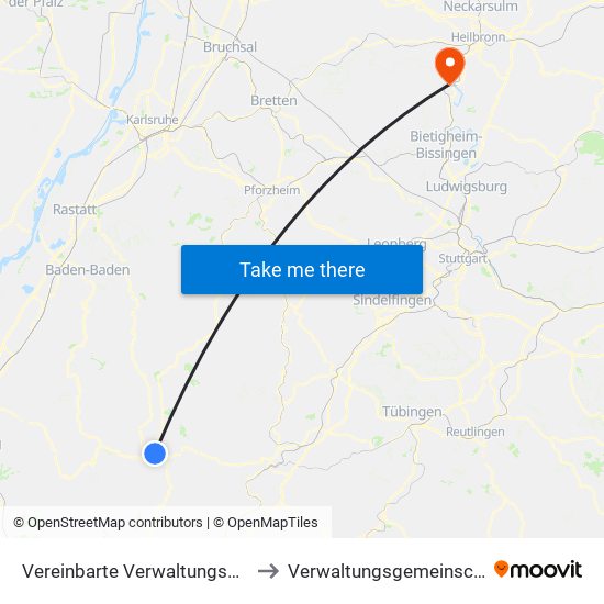 Vereinbarte Verwaltungsgemeinschaft Freudenstadt to Verwaltungsgemeinschaft Lauffen am Neckar map
