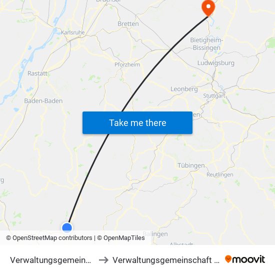 Verwaltungsgemeinschaft Schiltach to Verwaltungsgemeinschaft Lauffen am Neckar map