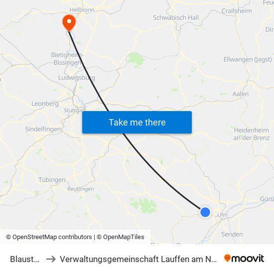 Blaustein to Verwaltungsgemeinschaft Lauffen am Neckar map
