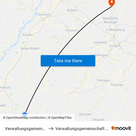 Verwaltungsgemeinschaft Hausach to Verwaltungsgemeinschaft Lauffen am Neckar map