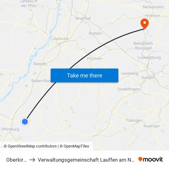 Oberkirch to Verwaltungsgemeinschaft Lauffen am Neckar map
