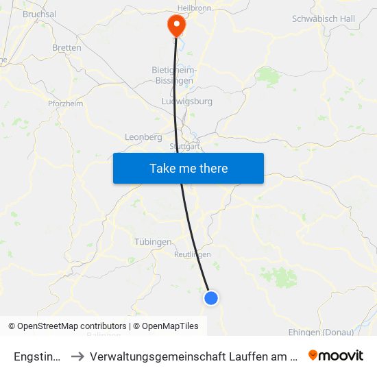 Engstingen to Verwaltungsgemeinschaft Lauffen am Neckar map