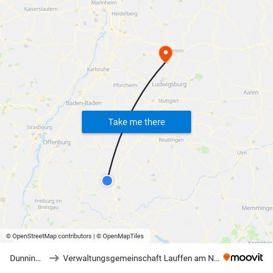Dunningen to Verwaltungsgemeinschaft Lauffen am Neckar map