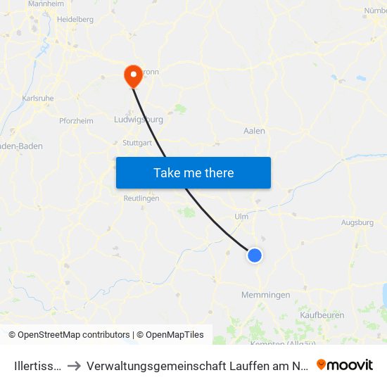 Illertissen to Verwaltungsgemeinschaft Lauffen am Neckar map