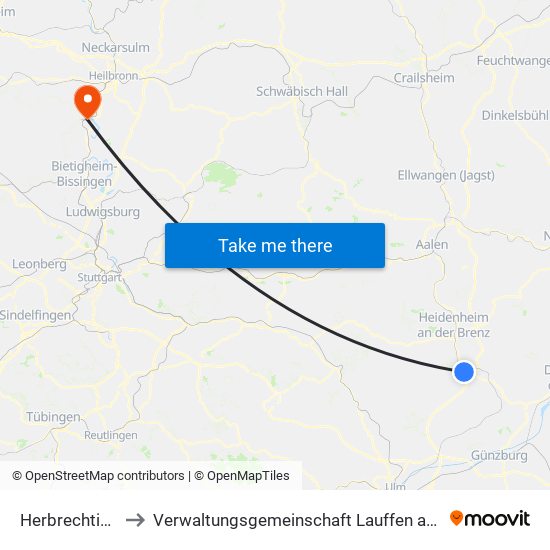 Herbrechtingen to Verwaltungsgemeinschaft Lauffen am Neckar map