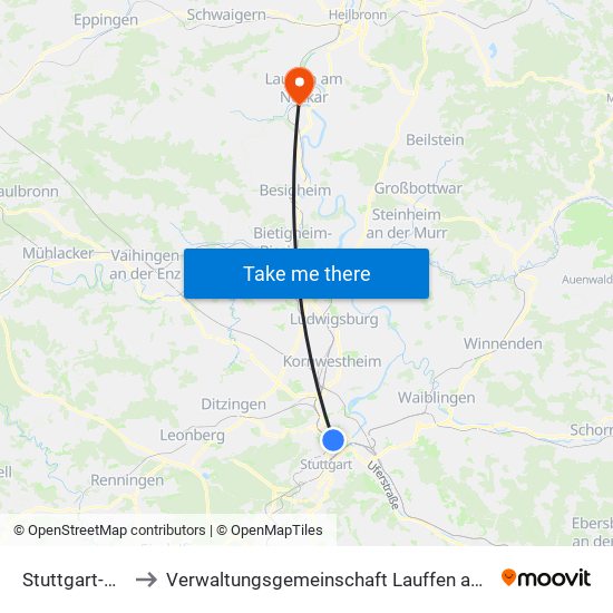Stuttgart-Nord to Verwaltungsgemeinschaft Lauffen am Neckar map