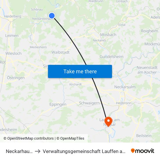 Neckarhausen to Verwaltungsgemeinschaft Lauffen am Neckar map