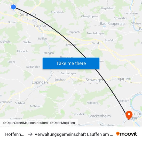 Hoffenheim to Verwaltungsgemeinschaft Lauffen am Neckar map