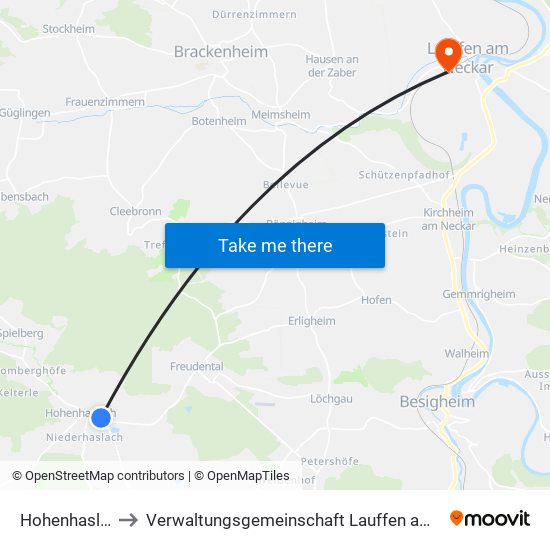 Hohenhaslach to Verwaltungsgemeinschaft Lauffen am Neckar map