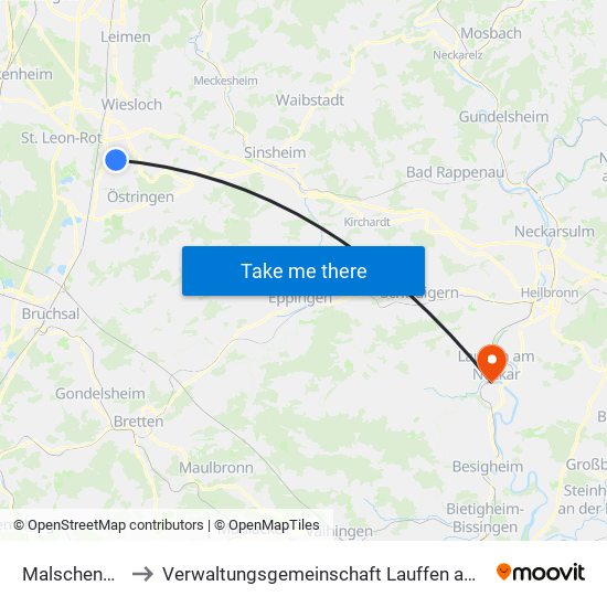 Malschenberg to Verwaltungsgemeinschaft Lauffen am Neckar map