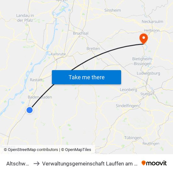Altschweier to Verwaltungsgemeinschaft Lauffen am Neckar map