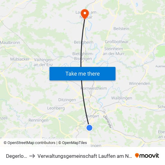 Degerloch to Verwaltungsgemeinschaft Lauffen am Neckar map