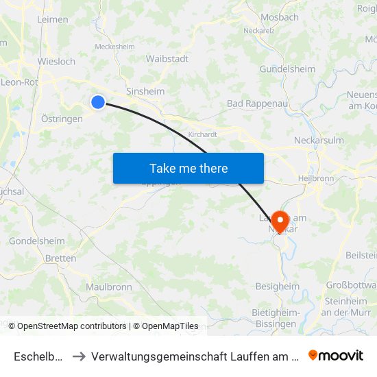 Eschelbach to Verwaltungsgemeinschaft Lauffen am Neckar map