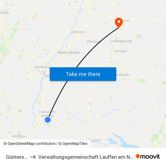 Günterstal to Verwaltungsgemeinschaft Lauffen am Neckar map