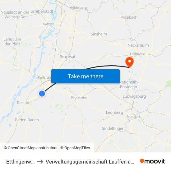 Ettlingenweier to Verwaltungsgemeinschaft Lauffen am Neckar map