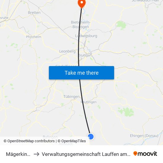 Mägerkingen to Verwaltungsgemeinschaft Lauffen am Neckar map