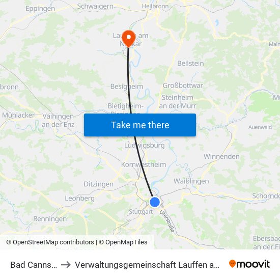 Bad Cannstatt to Verwaltungsgemeinschaft Lauffen am Neckar map