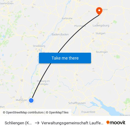 Schliengen (Kernort) to Verwaltungsgemeinschaft Lauffen am Neckar map