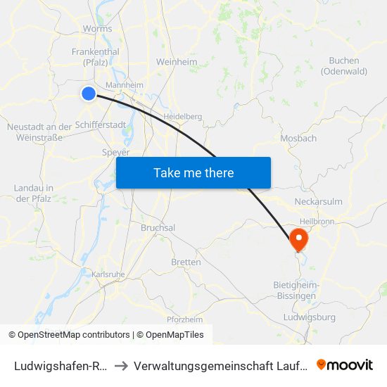 Ludwigshafen-Ruchheim to Verwaltungsgemeinschaft Lauffen am Neckar map