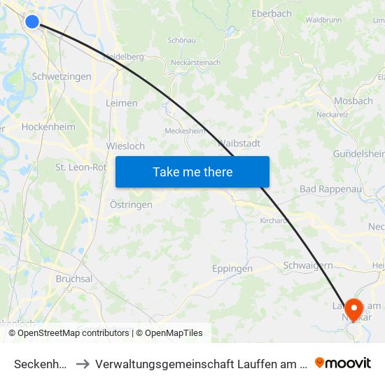 Seckenheim to Verwaltungsgemeinschaft Lauffen am Neckar map