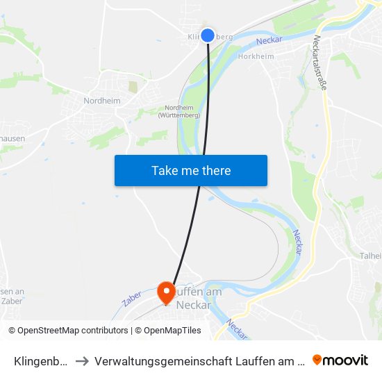 Klingenberg to Verwaltungsgemeinschaft Lauffen am Neckar map