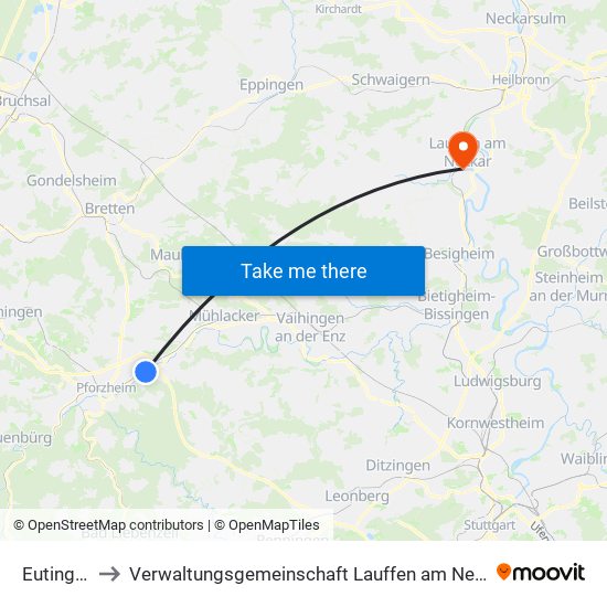 Eutingen to Verwaltungsgemeinschaft Lauffen am Neckar map