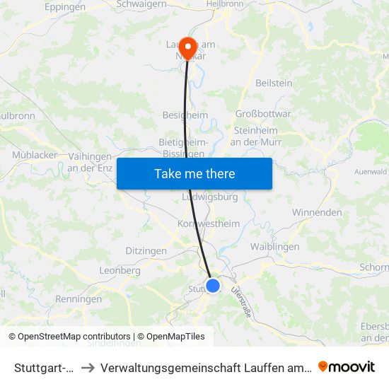 Stuttgart-Ost to Verwaltungsgemeinschaft Lauffen am Neckar map