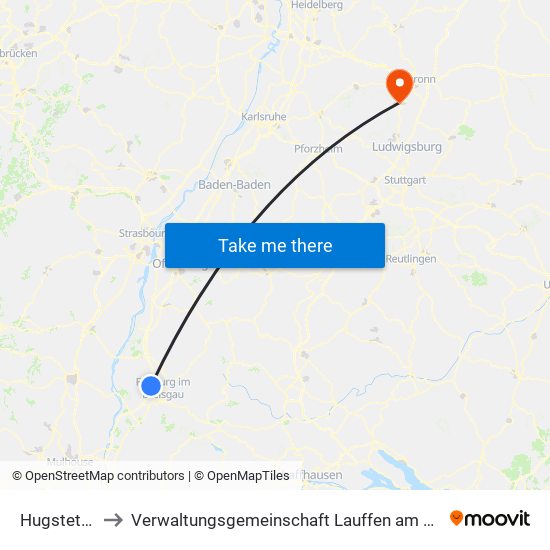 Hugstetten to Verwaltungsgemeinschaft Lauffen am Neckar map