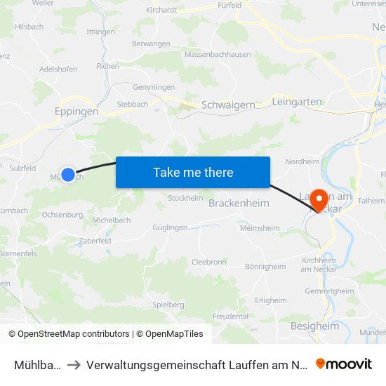 Mühlbach to Verwaltungsgemeinschaft Lauffen am Neckar map