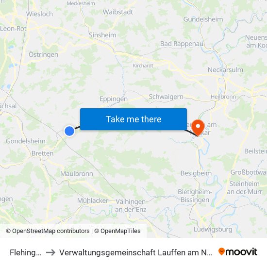 Flehingen to Verwaltungsgemeinschaft Lauffen am Neckar map