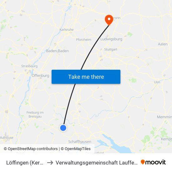 Löffingen (Kernstadt) to Verwaltungsgemeinschaft Lauffen am Neckar map