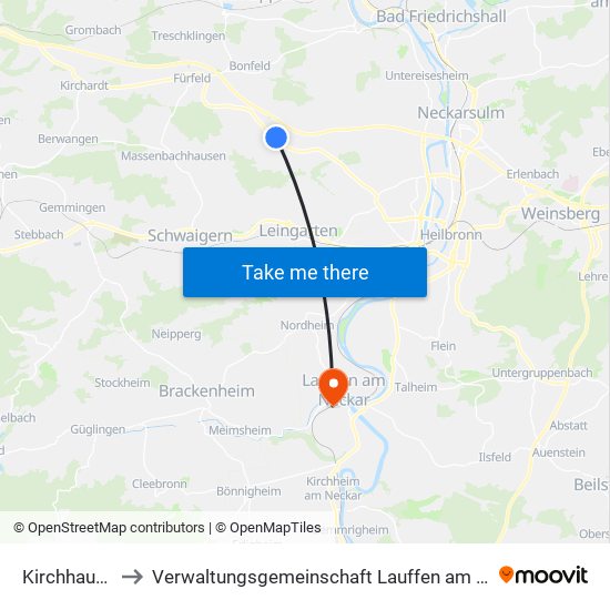 Kirchhausen to Verwaltungsgemeinschaft Lauffen am Neckar map