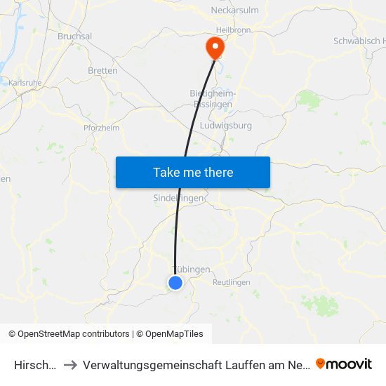 Hirschau to Verwaltungsgemeinschaft Lauffen am Neckar map