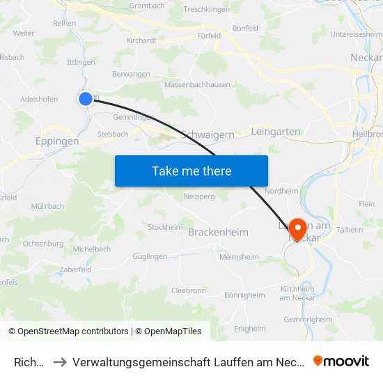 Richen to Verwaltungsgemeinschaft Lauffen am Neckar map
