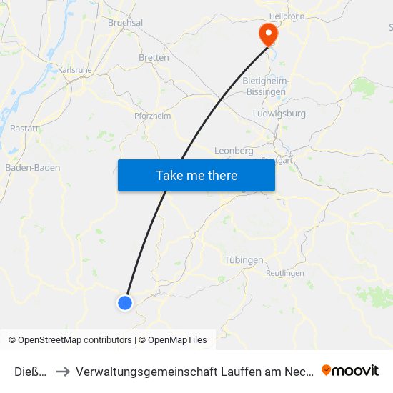 Dießen to Verwaltungsgemeinschaft Lauffen am Neckar map